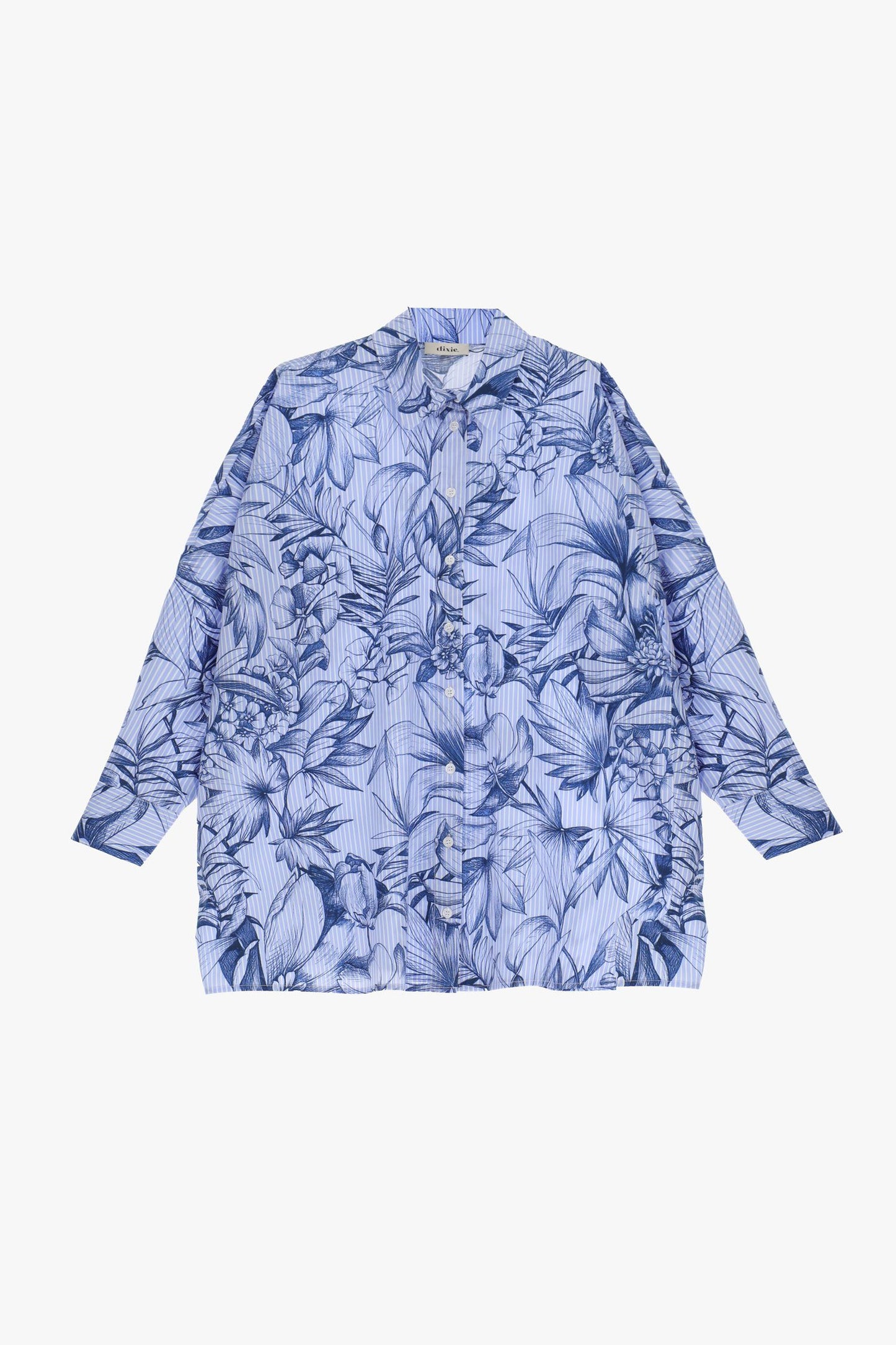 Camicia oversize fantasia a righe floreale in puro cotone