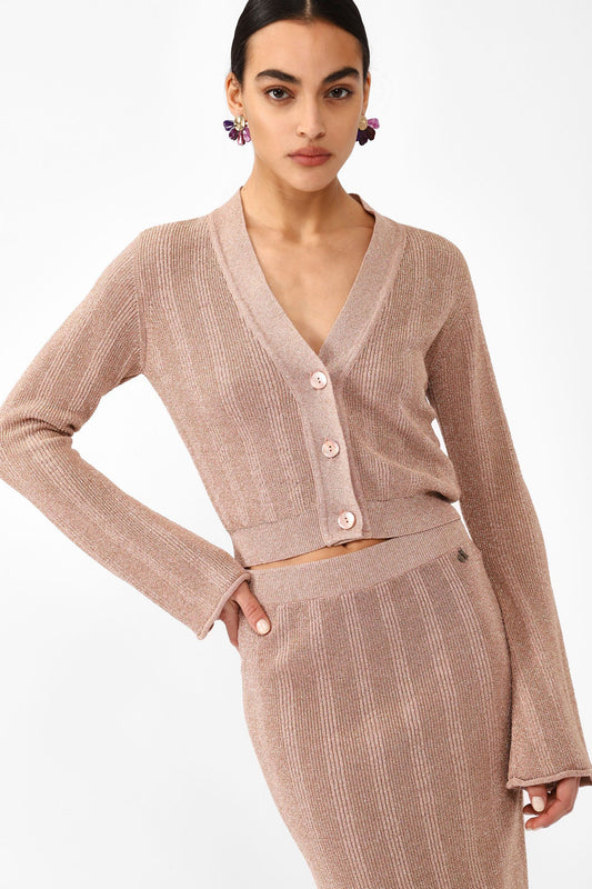 Thin single-color woven cardigan with buttons