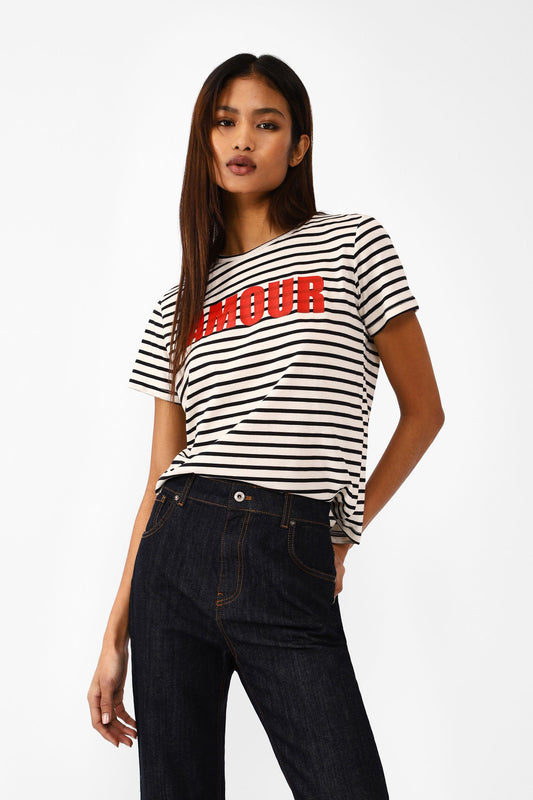 Striped patterned T-shirt with applied print