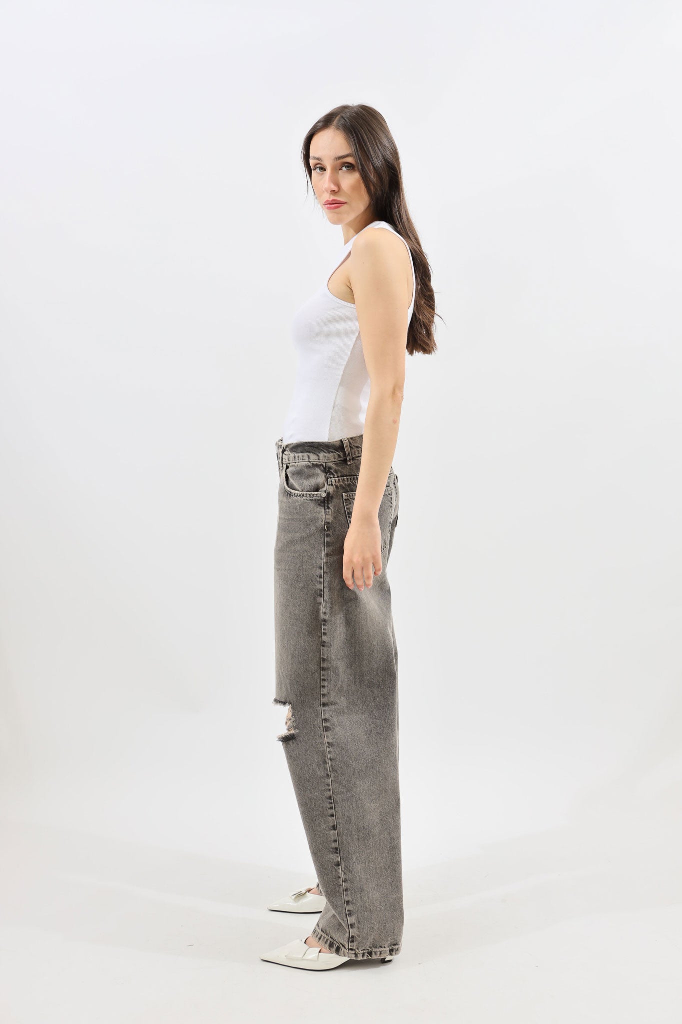 Pantalone denim grigio